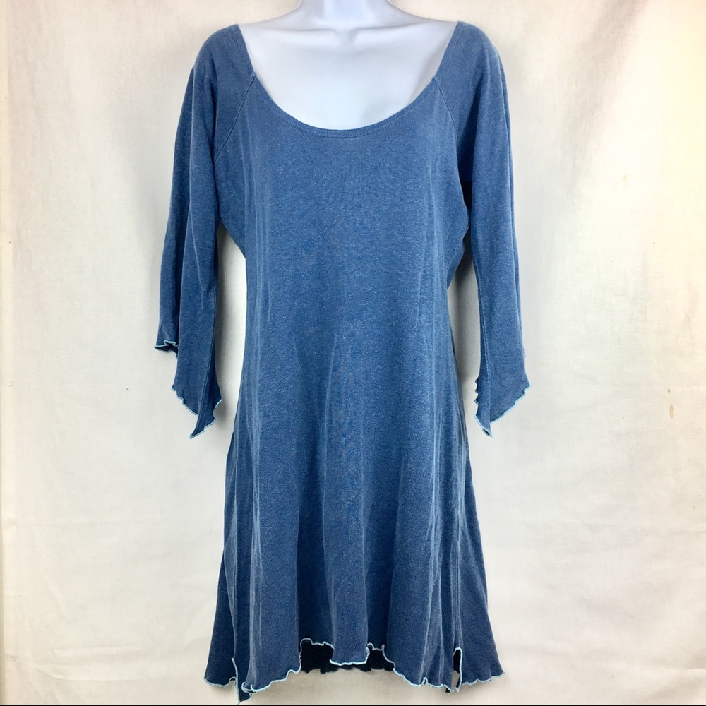 Minawear Hemp Cotton Blue Midi Dress flare sleeve